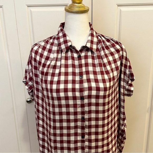 Madewell Gingham Plaid SS Popover Shirt XS Red - Picture 7 of 13